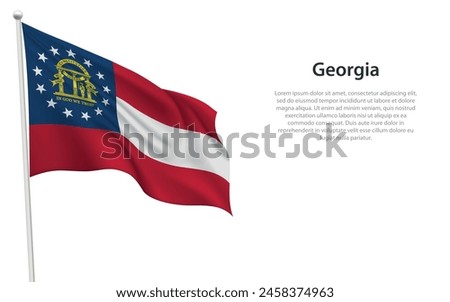 Isolated waving flag of Georgia is a state United States on white background. 