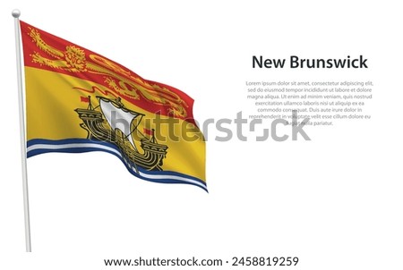 Isolated waving flag of New Brunswick is a province Canada on white background. 