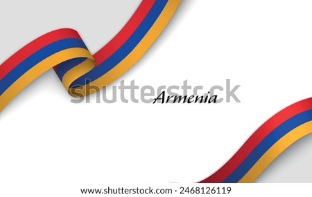 Curved ribbon with fllag of Armenia on white background with copyspace