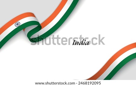 Curved ribbon with fllag of India on white background with copyspace