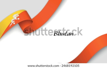 Curved ribbon with fllag of Bhutan on white background with copyspace