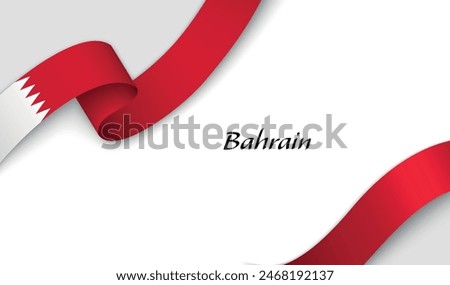 Curved ribbon with fllag of Bahrain on white background with copyspace