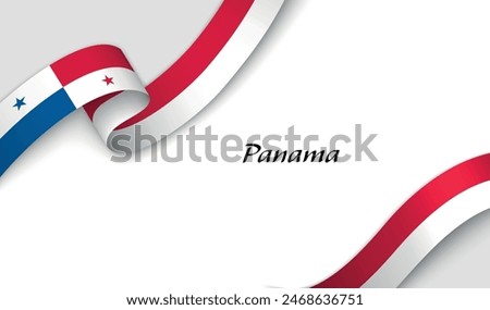 Curved ribbon with fllag of Panama on white background with copyspace