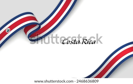 Curved ribbon with fllag of Costa Rica on white background with copyspace