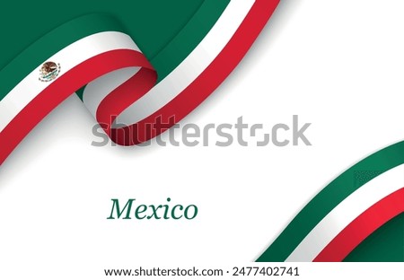 Curved ribbon with fllag of Mexico on white background with copyspace