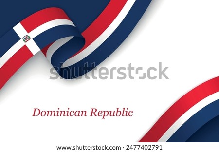 Curved ribbon with fllag of Dominican Republic on white background with copyspace