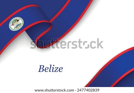 Curved ribbon with fllag of Belize on white background with copyspace