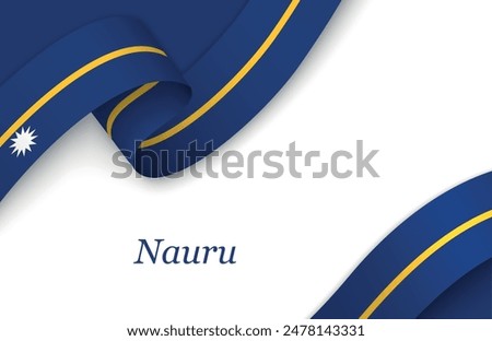 Curved ribbon with fllag of Nauru on white background with copyspace