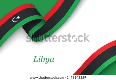 Curved ribbon with fllag of Libya on white background with copyspace