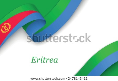 Curved ribbon with fllag of Eritrea on white background with copyspace