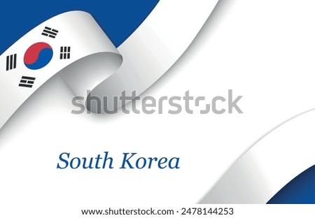 Curved ribbon with fllag of South Korea on white background with copyspace