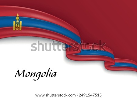 Waving ribbon with flag of Mongolia. Template for independence day poster design