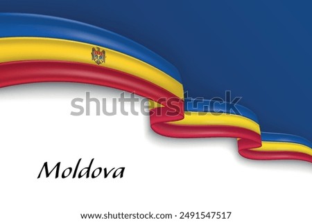 Waving ribbon with flag of Moldova. Template for independence day poster design