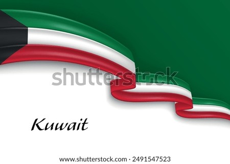 Waving ribbon with flag of Kuwait. Template for independence day poster design