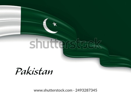 Waving ribbon with flag of Pakistan. Template for independence day poster design