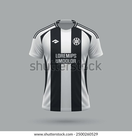 3d realistic soccer jersey in Juventus style, football shirt template 2024