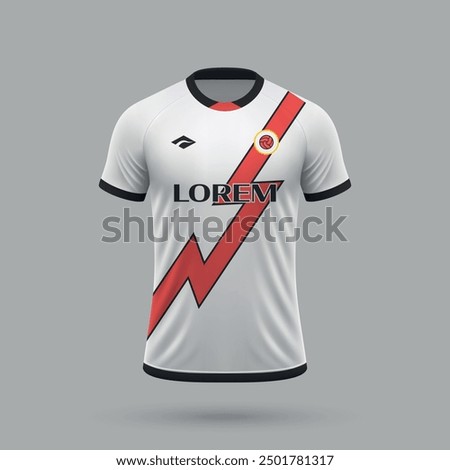 3d realistic soccer jersey in Rayo Vallecano style, football shirt template 2024