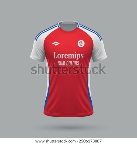 3d realistic soccer jersey in Arsenal style, football shirt template 2024