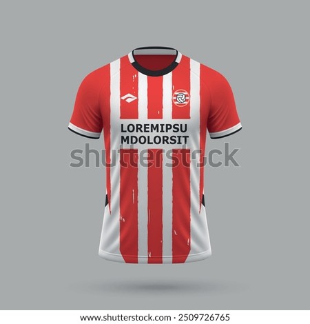 3d realistic soccer jersey in PSV style, football shirt template 2024