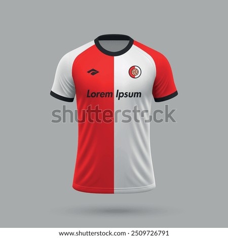 3d realistic soccer jersey in Feyenoord style, football shirt template 2024