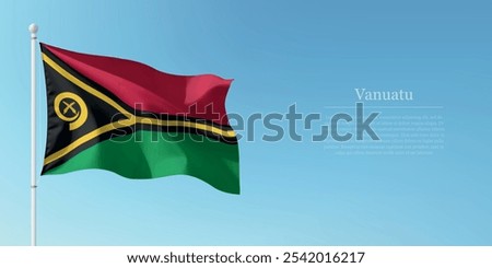 Waving flag of Vanuatu on a pole with a blue sky backdrop with copyspace