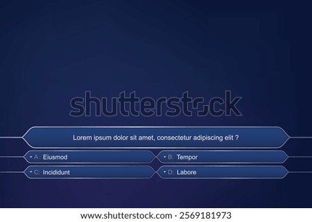 Interactive quiz game interface with a question and four choice answers on a blue background.