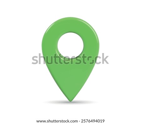 A bright green 3D location pin icon with a hollow center, isolated on a white background