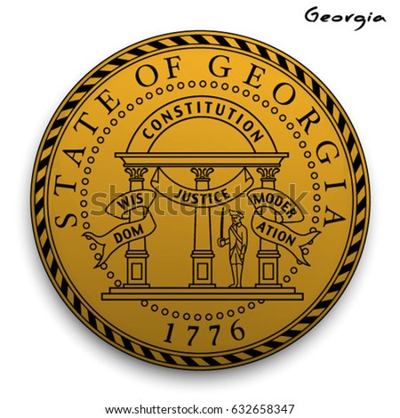 great seal of the USA state of Georgia. Round glossy Button with Coat of arms