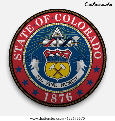 great seal of the USA state of Colorado. Round glossy Button with Coat of arms