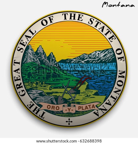 great seal of the USA state of Montana. Round glossy Button with Coat of arms