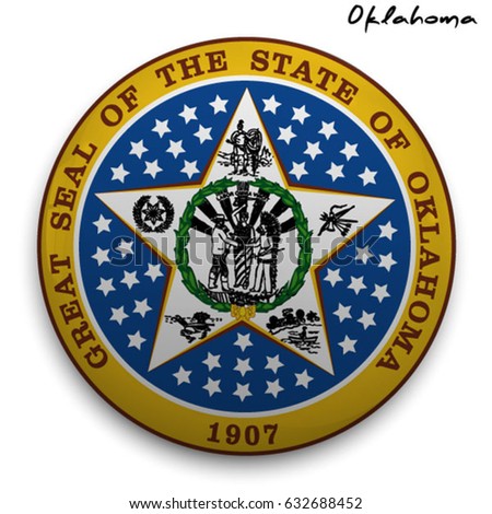 great seal of the USA state of Oklahoma. Round glossy Button with Coat of arms