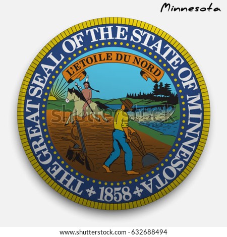 great seal of the USA state of Minnesota. Round glossy Button with Coat of arms