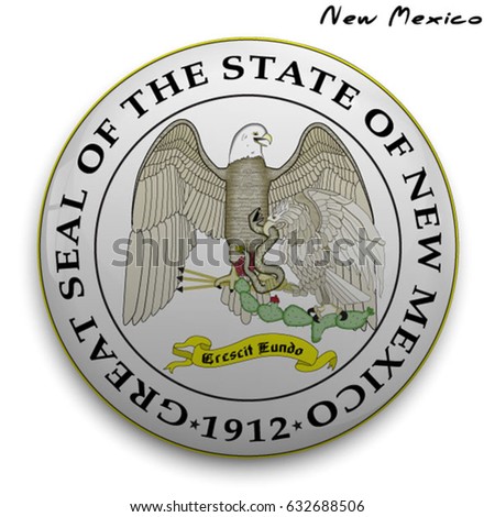 great seal of the USA state of New Mexico. Round glossy Button with Coat of arms