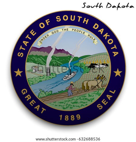 great seal of the USA state of South Dakota. Round glossy Button with Coat of arms