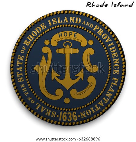 great seal of the USA state of Rhode Island. Round glossy Button with Coat of arms