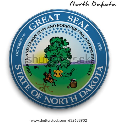 great seal of the USA state of North Dakota. Round glossy Button with Coat of arms