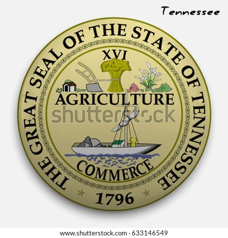 great seal of the USA state of Tennessee. Round glossy Button with Coat of arms