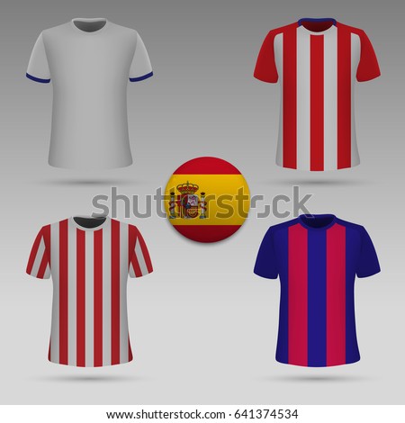 set of football kit of spanish clubs, t-shirt template. soccer jersey. Vector illustration