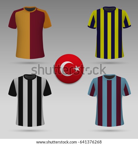 set of football kit of Turkish clubs, t-shirt template. soccer jersey. Vector illustration