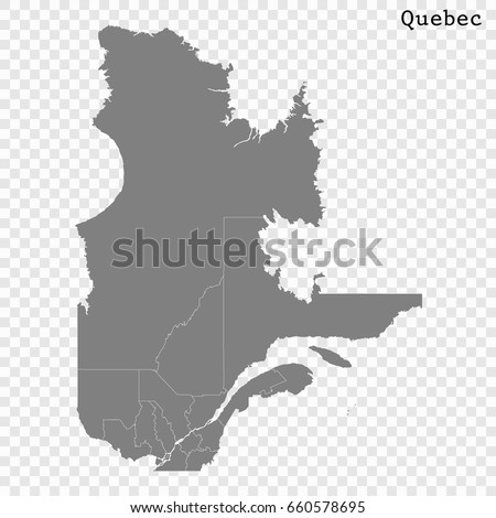 High Quality map of Quebec is a province of Canada, with borders of the counties.