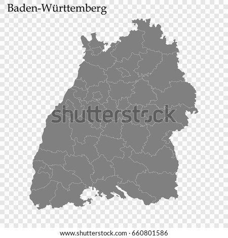 High Quality map of Baden-Württemberg is a state of Germany, with borders of the regions