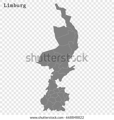 High Quality map of Limburg is a province of Netherlands, with borders of the Municipalities