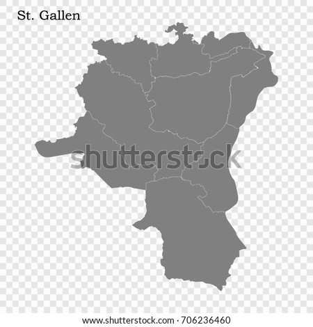 High Quality map of St. Gallen is a canton of Switzerland, with borders of the districts