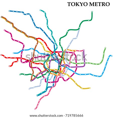 Map of the Tokyo metro, Subway, Template of city transportation scheme for underground road. Vector illustration