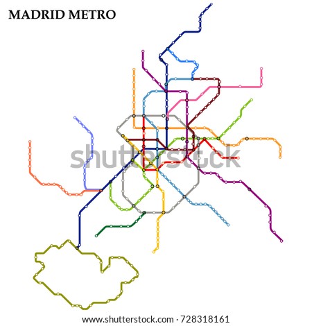 Map of the Madrid metro, Subway, Template of city transportation scheme for underground road. Vector illustration