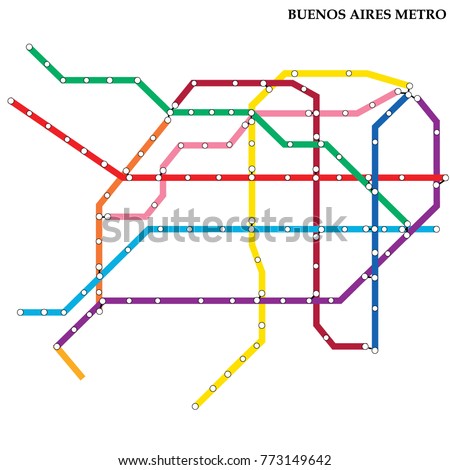 Map of the Buenos Aires metro, Subway, Template of city transportation scheme for underground road. Vector illustration