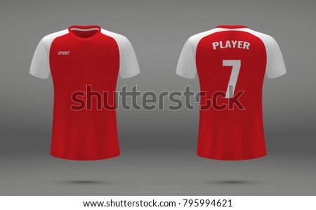 Realistic soccer jersey, t-shirt of Arsenal London, uniform template for football club