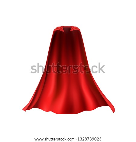 Cape isolated on white background. Red superhero cloak. Vector super hero cloth or silk flying cape template. Foto d'archivio © 