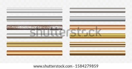 Pipe set isolated on transparent background. Chrome, steel, golden, copper and rusty iron pipes profile. Vector cylinder metal tubes.
 Photo stock © 