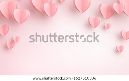 Valentines hearts flying on pink background. Vector paper symbols of love for Happy Women's, Mother's, Valentine's Day, birthday greeting card design.